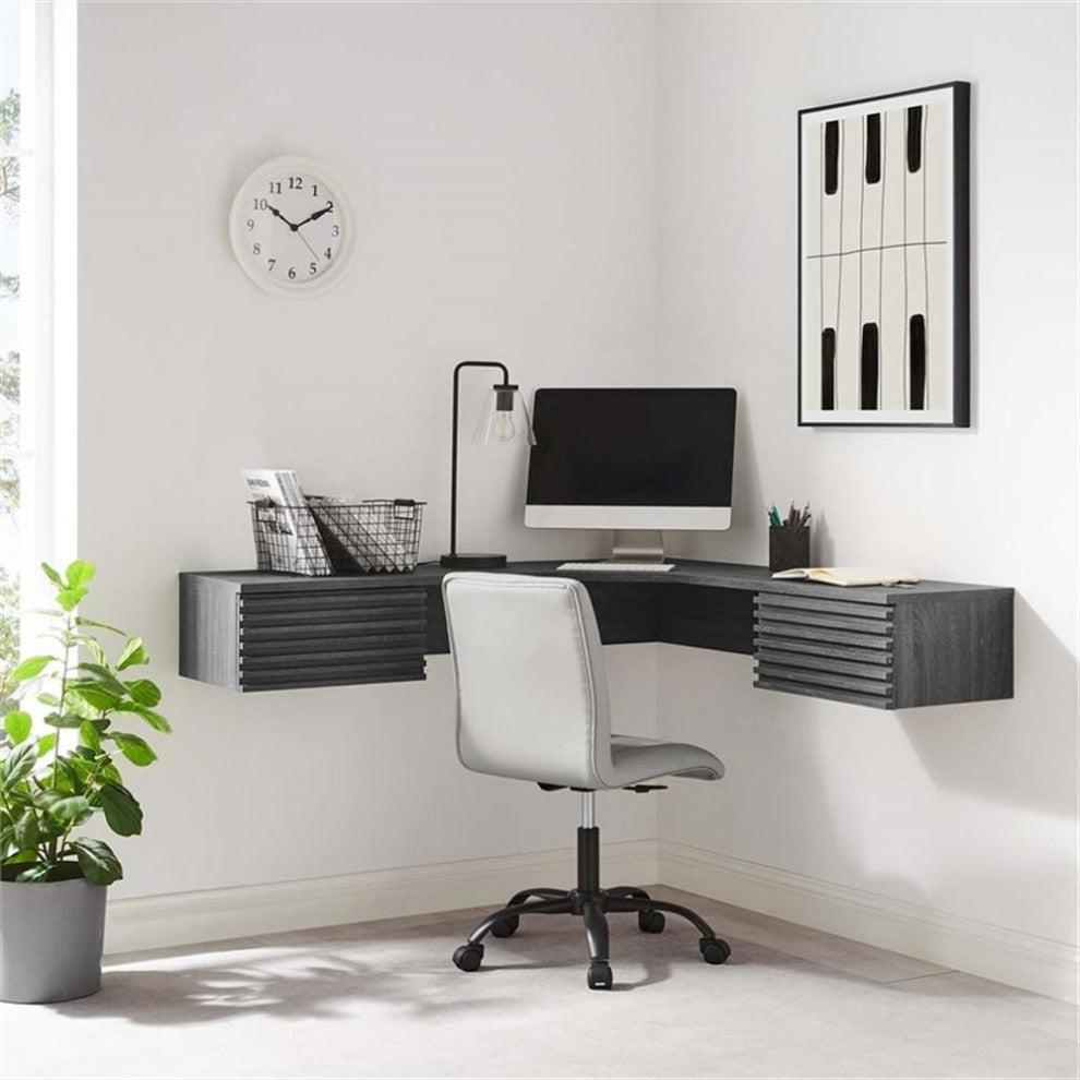 Modway Render Wall Mount Corner Modern Wood Office Desk in Charcoal