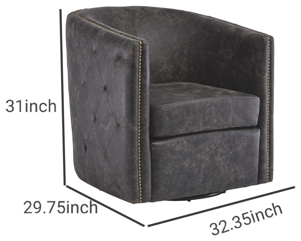 Benzara BM231371 31" Barrel Back Leatherette Swivel Accent Chair, Black