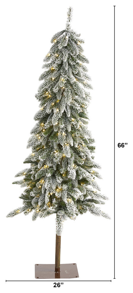 5.5' Flocked Washington Alpine Xmas Faux Tree W/White Lights & Bendable Branches