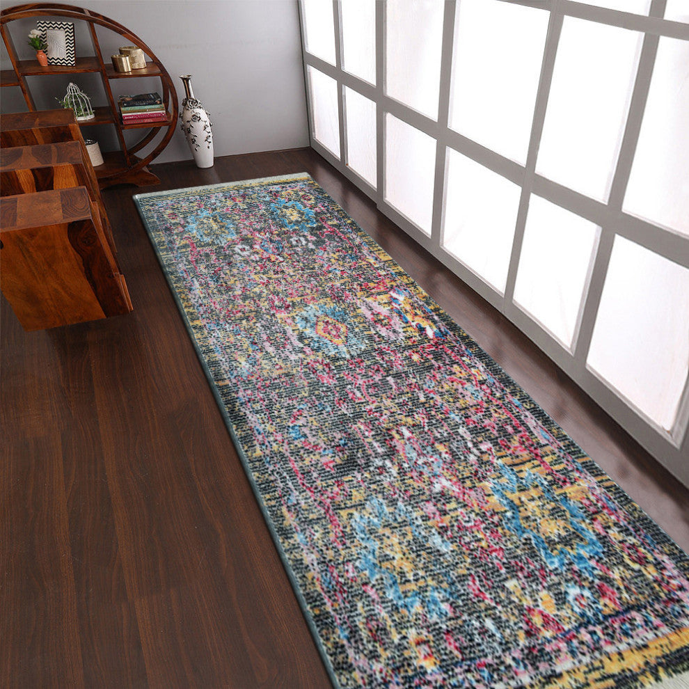 MACHINE MADE POLYESTER AREA RUGS  -Multicolor, Oriental ,Rugs for Living Room , [Runner] 2'6''x9'10''
