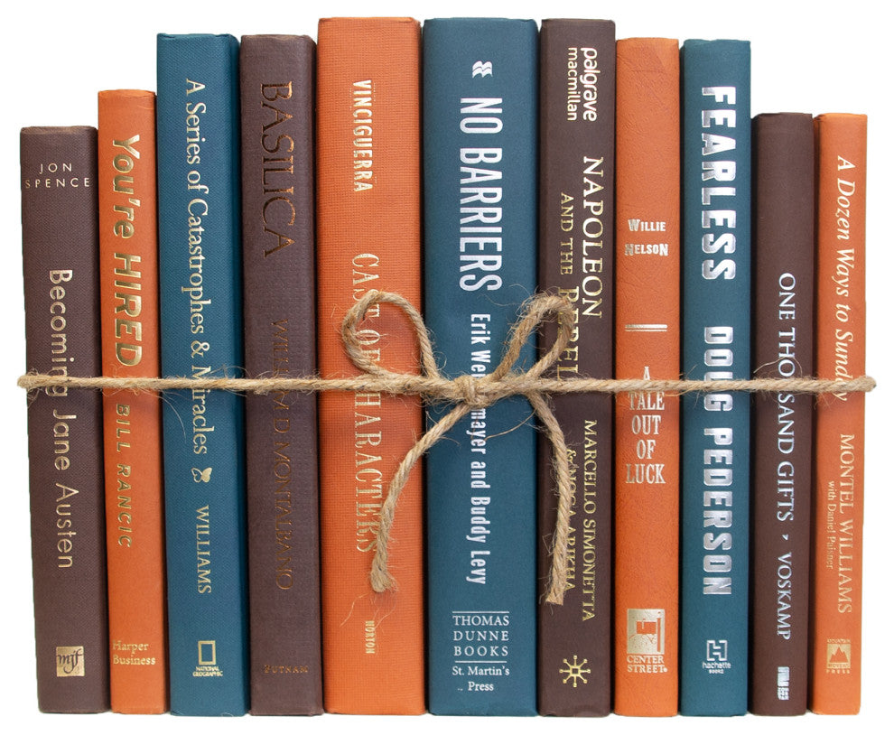 Decorative Books - Rustic Spruce Book Bundle - 1 foot of Orange and Blue Books