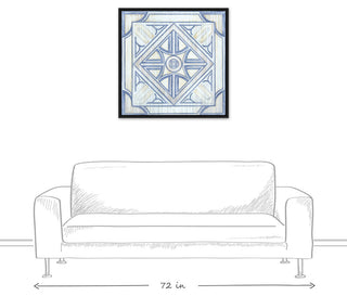Blue and White Watercolor Tile 30x30 Black Floating Framed Canvas