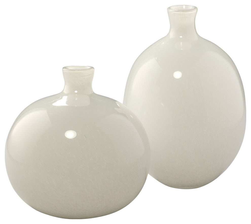 Minx Vases, White Glass, Set of 2