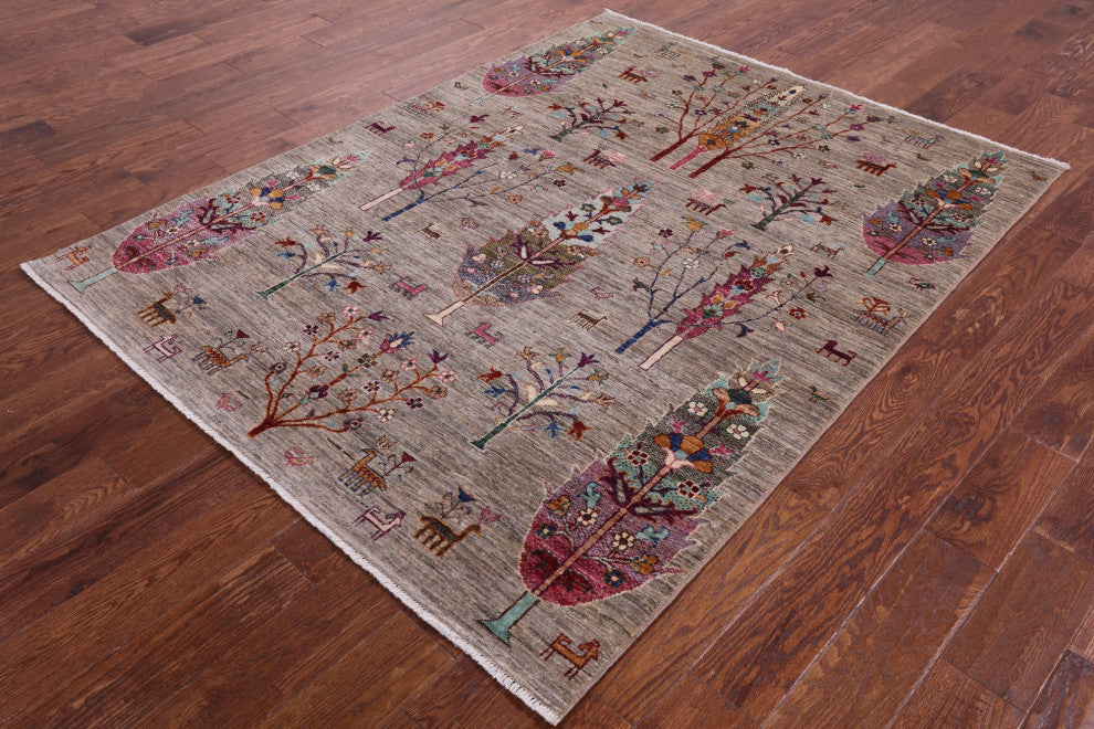 5' 1" X 6' 9" Tribal Persian Gabbeh Handmade Wool Rug Q9978