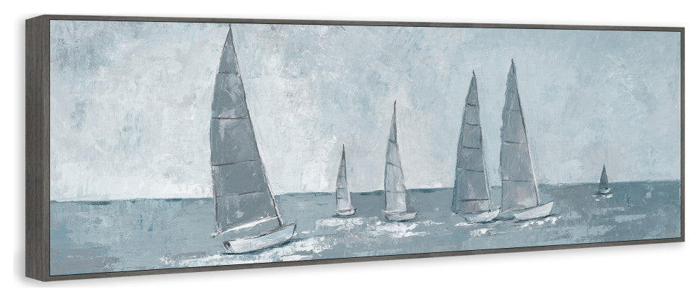 "Racing Sails" Floater Framed Painting Print on Canvas, 30x10