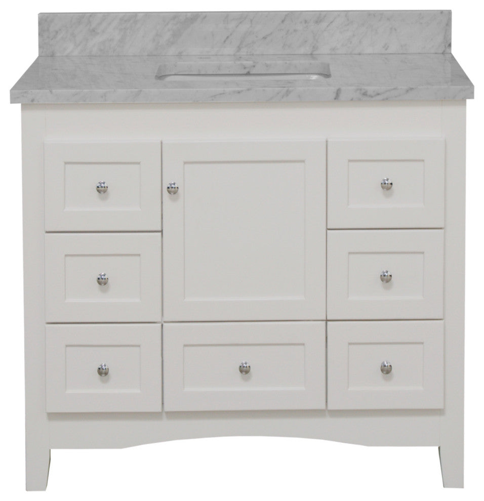 Abbey 42" Bathroom Vanity, White, Carrara Marble