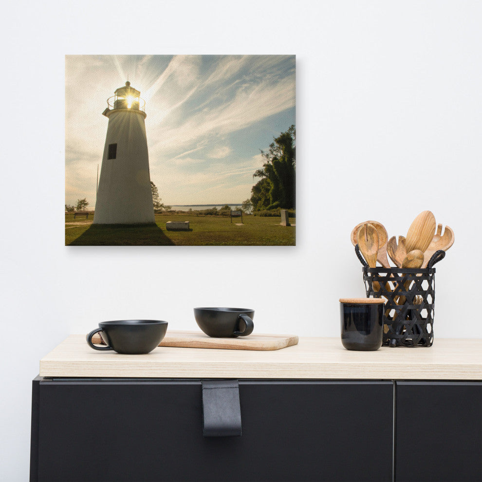 Turkey Point Lighthouse with Sun Flare Horizontal Canvas Prints, 16" X 20"