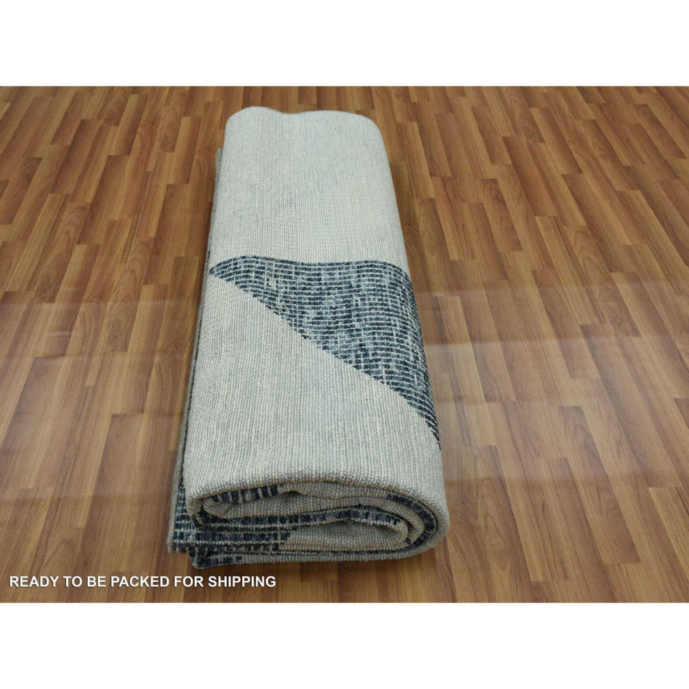 Gray, Pure Wool Hand Knotted, Geometric Art Nouveau Collection Rug, 9'1"x12'1"