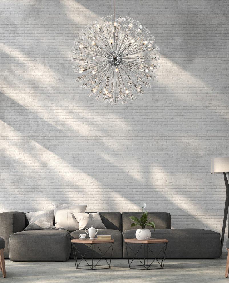 Victor 50" Crystal Starburst Round Pendant, Chrome