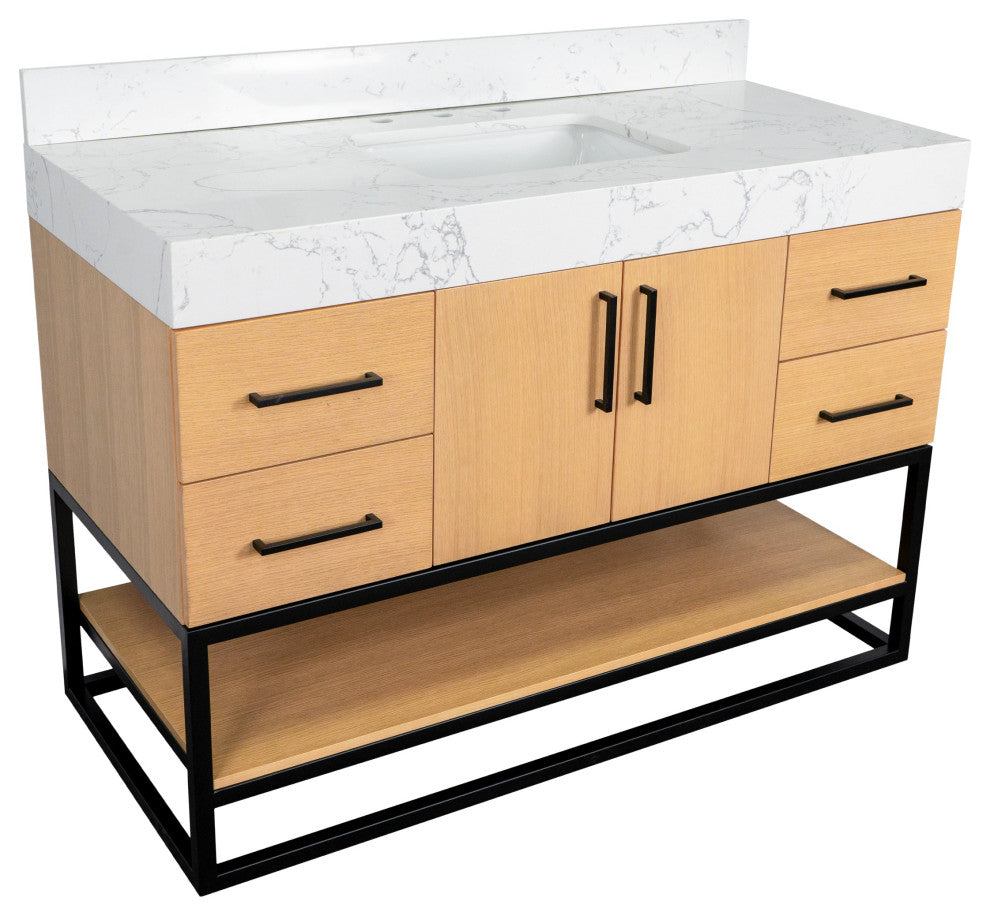 Ellis 48" Bathroom Vanity, Blonde, Top: Engineered Marble