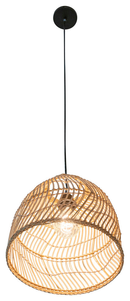 Luhu Open Weave Cane Rib Mini Bell Pendant Lamp, Natural, Small