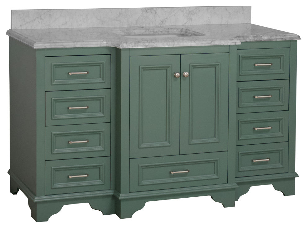 Nantucket 60" Bath Vanity, Sage Green, Carrara Marble, Single Vanity