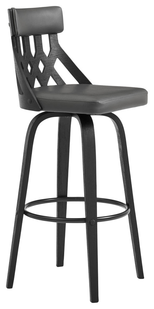 Crux 26" Swivel Counter Stool in Gray Faux Leather and Black Wood