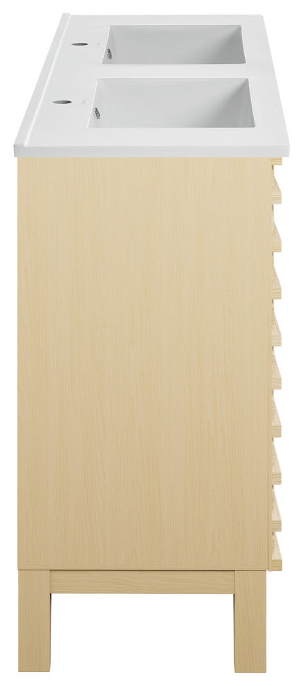 Cascade 48" Natural Oak, Double Basin Bathroom Vanity With White Sink Top
