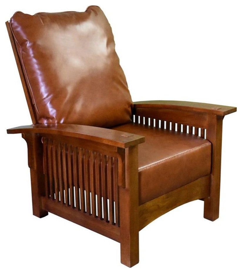 Mission Style Morris Chair With Leather & Quarter Sawn Oak