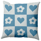 Heart And Flowers Grid Decorative Throw Pillow, Chambray, 16"x16"