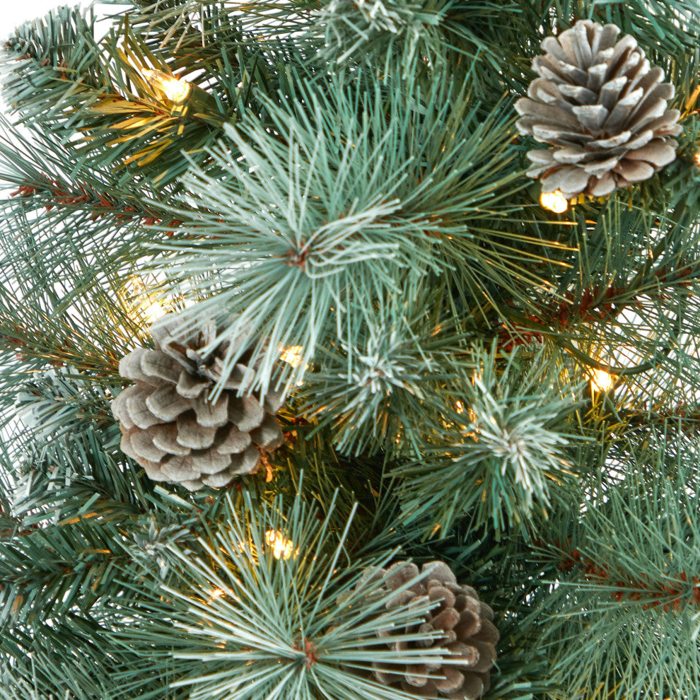 50" Frosted Tip British Columbia Mountain Pine Faux Xmas Tree W/Lights, Pinecone