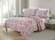 Bibb Home 3 Piece Reversible Quilt Set, Gray Red Floral, Full/Queen