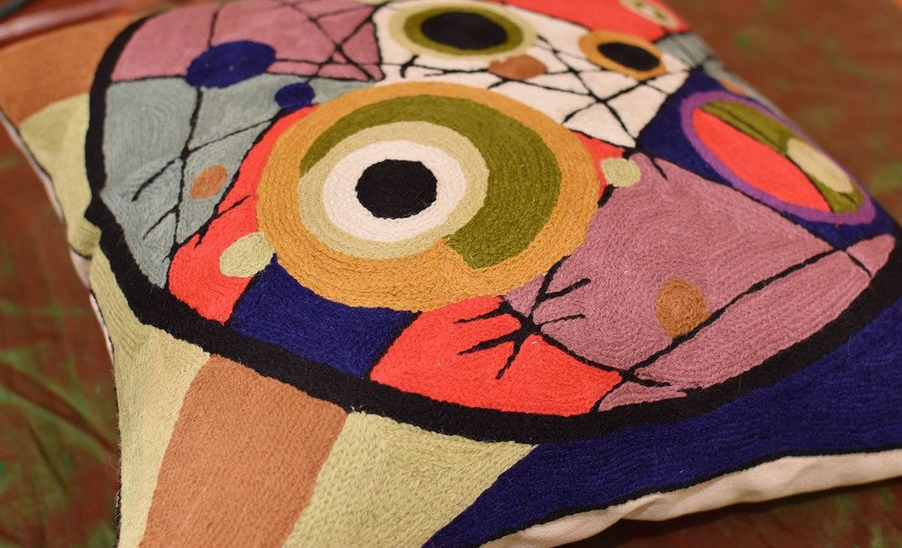 Kandinsky Circles In Circle II Throw Pillow Cover Handembroidered Wool 18x18"
