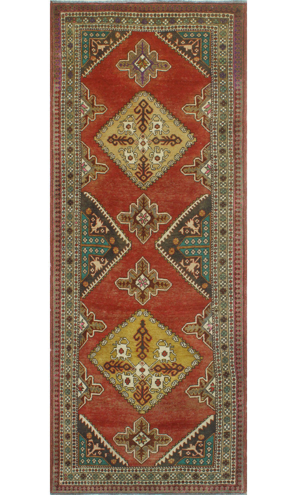 Semi-Antique Darling Rust/Beige Runner, 3'6x9'5