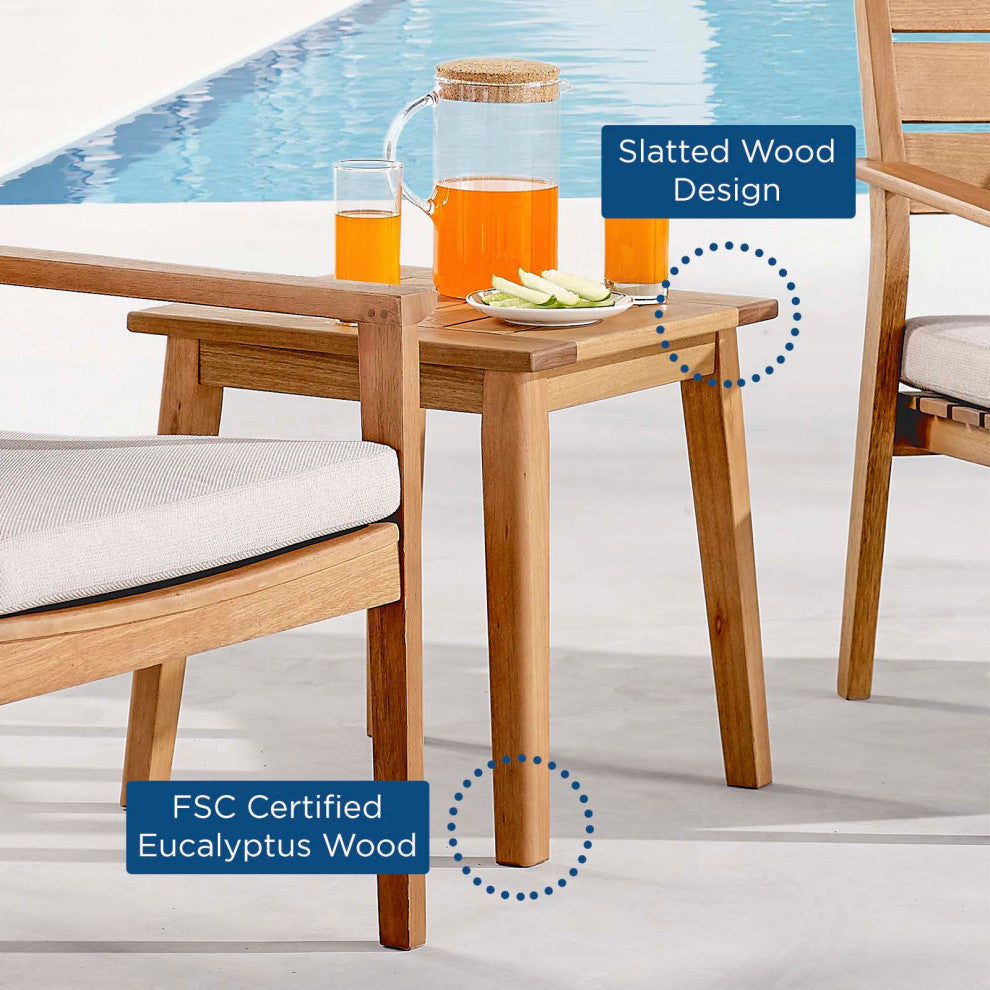 Lounge Side Table, Square, Wood, Brown Natural, Modern, Outdoor Patio Bistro