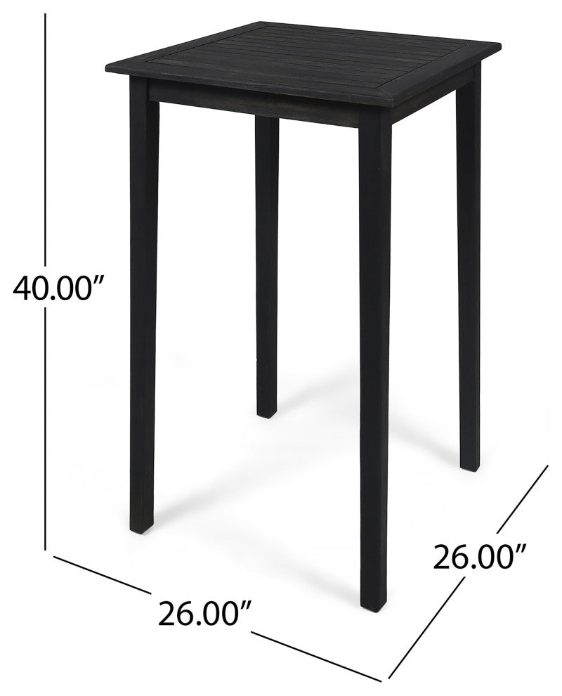 Elizabeth Outdoor 26" Square 5-Piece Wood and Wicker Bar Height Set, Dark Gray