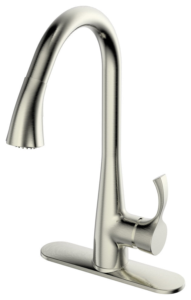 Ucore 18" Single Handle Kitchen Faucet With Pull-Down Sprayer, Brushed Nickel