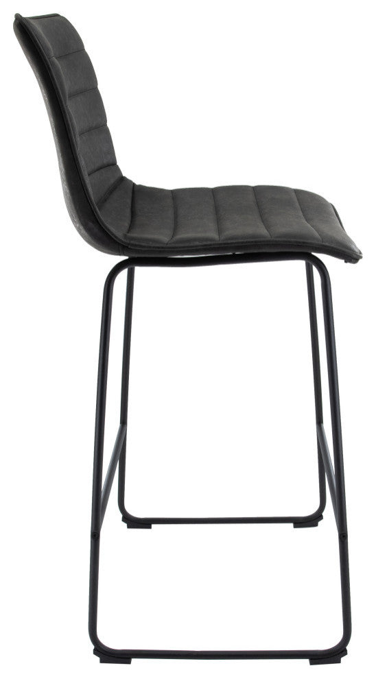 LeisureMod Brooklyn Modern Leather Bar Stool Set of 2, Charcoal Black