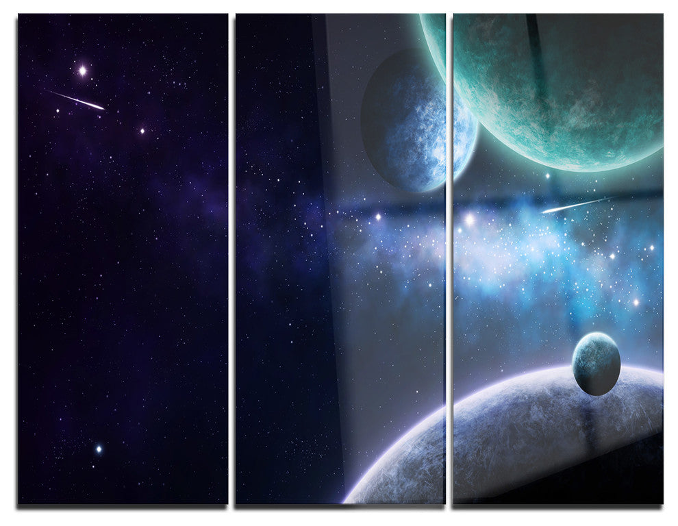 "Blue and Purple Nebula" Glossy Metal Wall Art, 3 Panels, 36"x28"