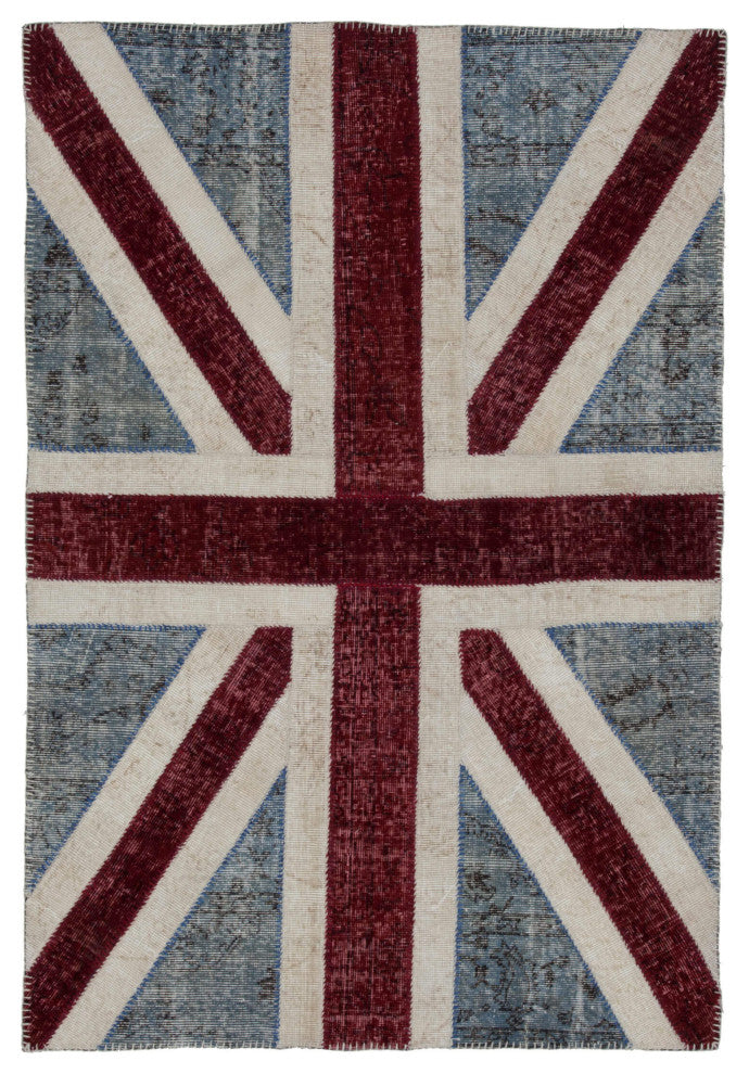 Rug N Carpet - Handwoven Turkish 4' 0'' x 6' 0'' Flag Patchwork Rug