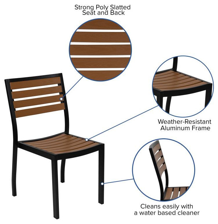 Lark 7 Pc Patio Set -4 Stacking Chairs, 30" x 48" Table & Umbrella with Base, Na