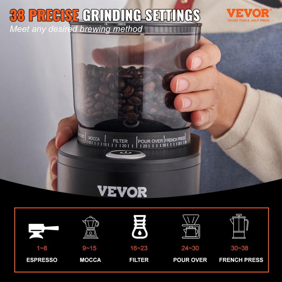 VEVOR Coffee Grinder 20 Cups Electric Burr Mill 40MM Conical Burrs for Espresso