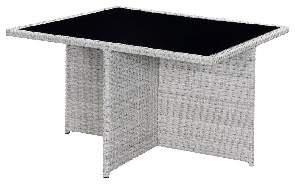 Benzara BM269034 9 Piece Patio Set With Wicker Frame and Ottoman, White