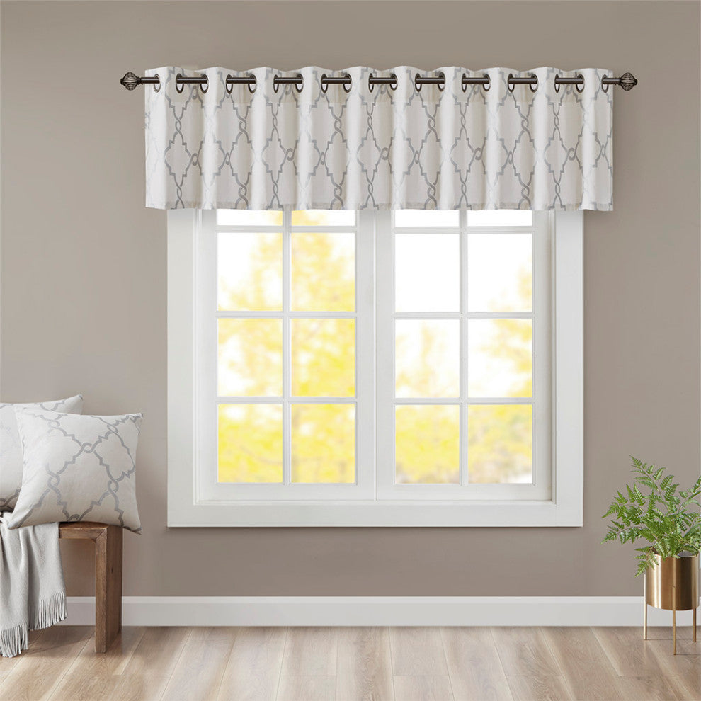 Madison Park Saratoga Fretwork Print Grommet Top Window Valance, Ivory