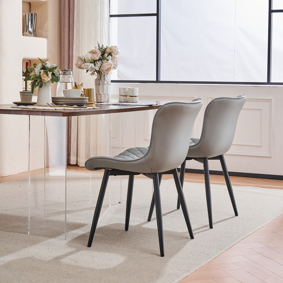 Younike Faux Leather Dining Chair, Diamond Pattern Set of 2, Gray
