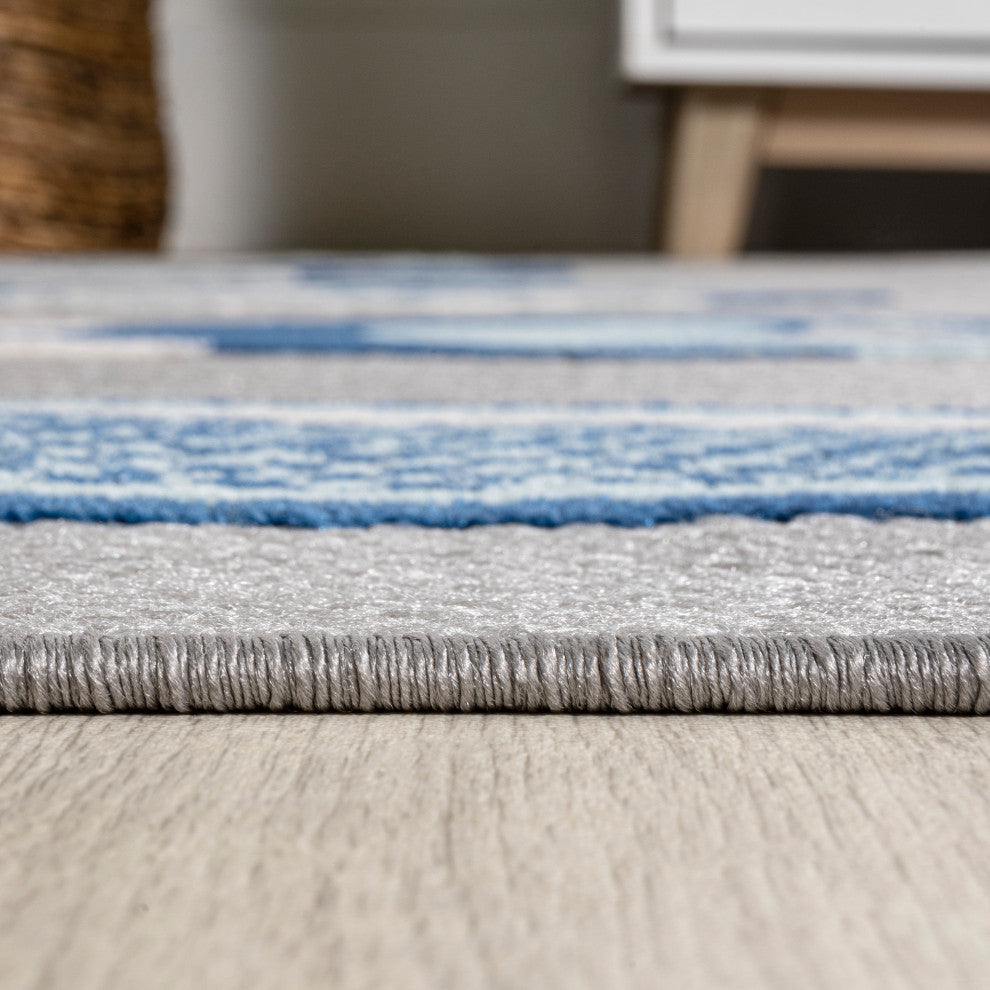 Algarve Modern Fish High-Low Indoor/Outdoor Area Rug, Gray/Navy, 5 X 8