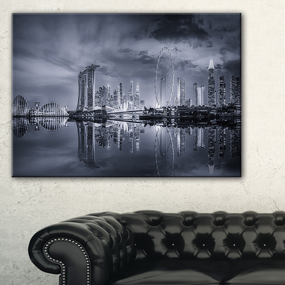 "Black And White Singapore Skyline" Cityscape Canvas print, 32"x16"