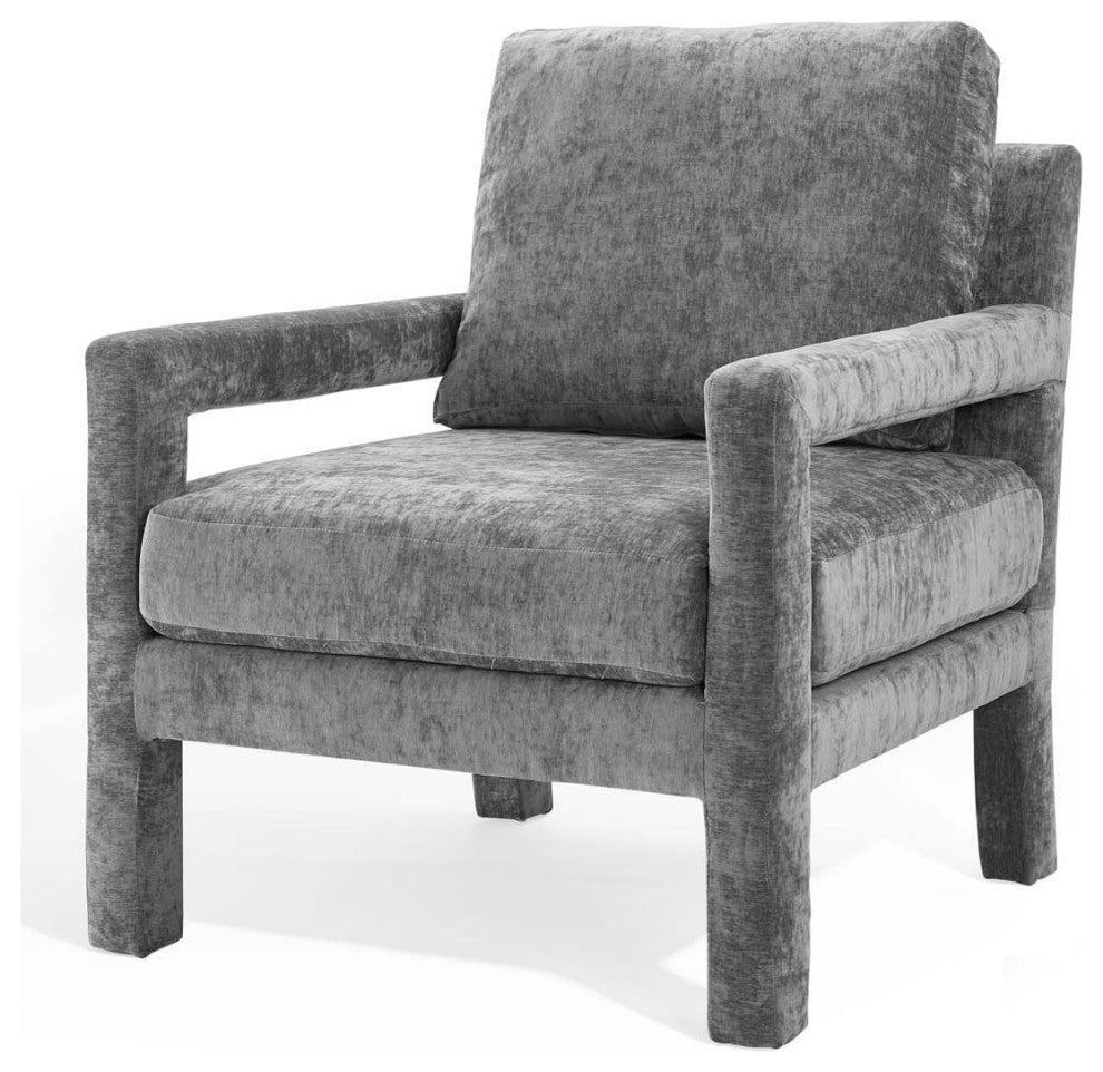 Armchair Accent Chair, Velvet, Gray, Modern, Living Lounge Hospitality
