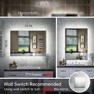 Backlit LED Mirror for Bathroom, Anti-Fog Dimmable, Silver, 20x28