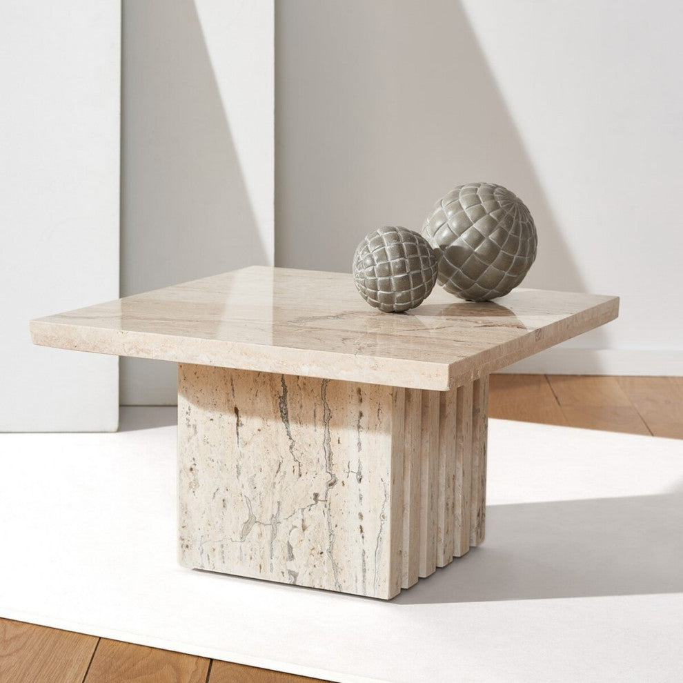 Safavieh Couture Olivia Square Travertine Accent Table Off White