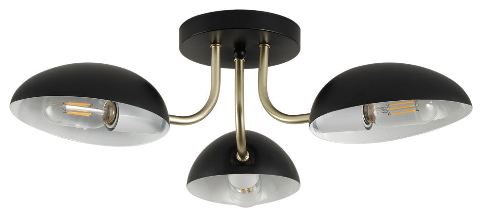 Farmhouse Matte Black 3-Light Semi Flush Mount Ceiling Light Fixture