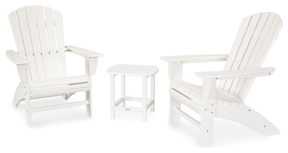 POLYWOOD Nautical 3-Piece Curveback Adirondack Set, White