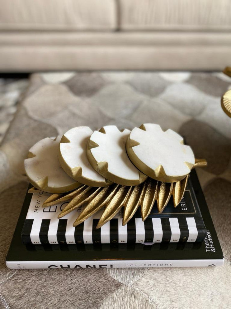 Marble Coaster Set of 4 with Gold Edged