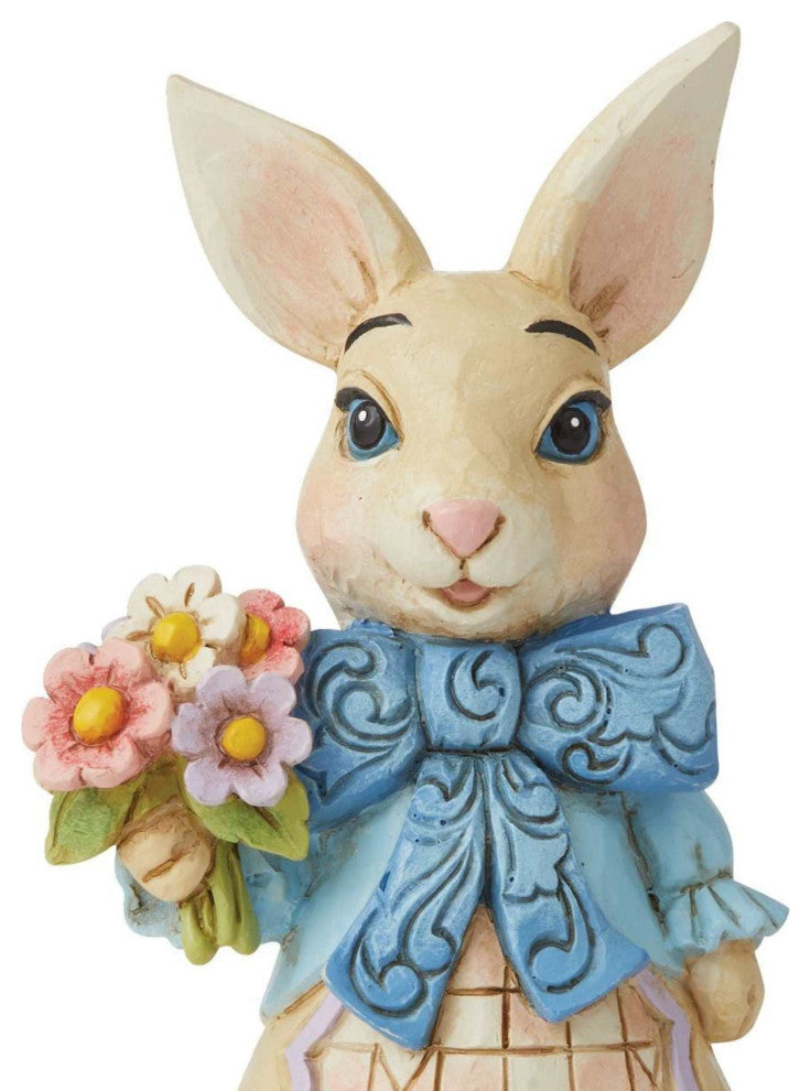 Jim Shore Easter Bunny With Big Bow Mini Polyresin Egg Flowers Basket 6010277