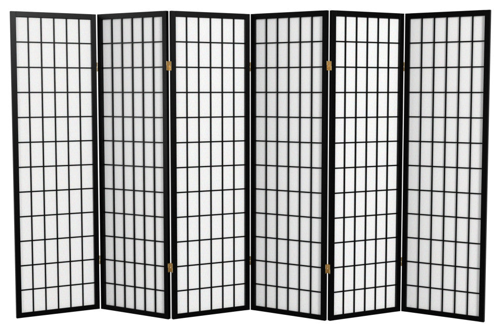 5' Tall Window Pane Shoji Screen, Black, 6 Panels