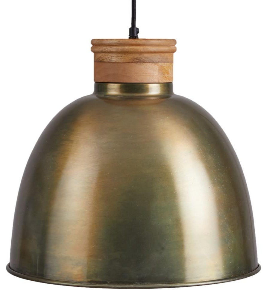 Classic Antique Brass Gold 1 Light Dome Pendant Metal Wood Minimalist