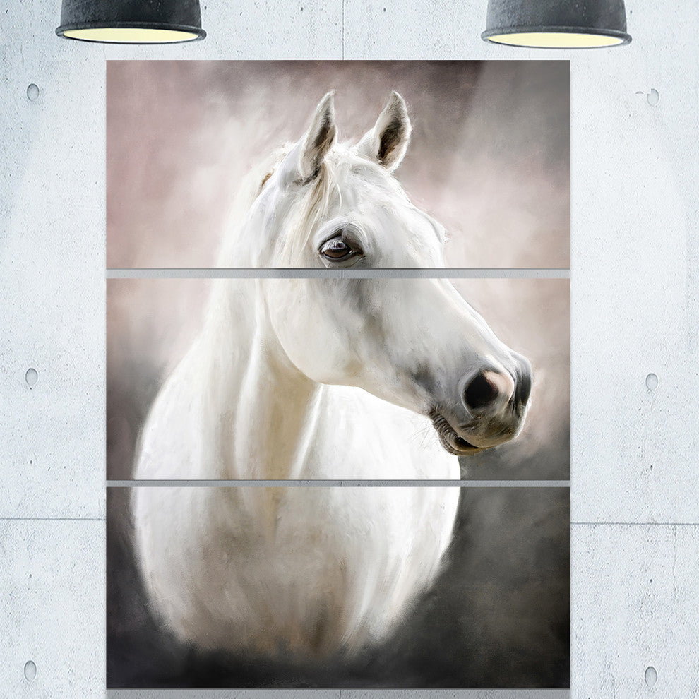 "Lovely White Horse" Glossy Metal Wall Art, 3 Panels, 28"x36"