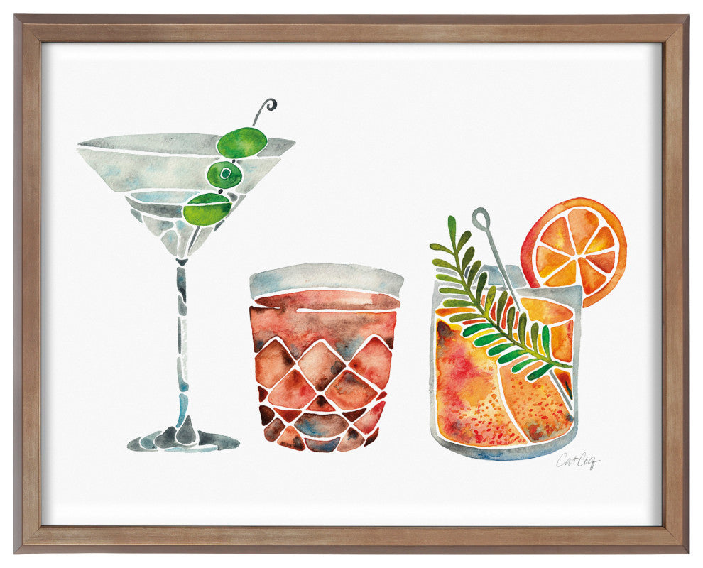 Blake Classic Cocktails Framed Printed Glass by Cat Coquillette, Gold 16x20