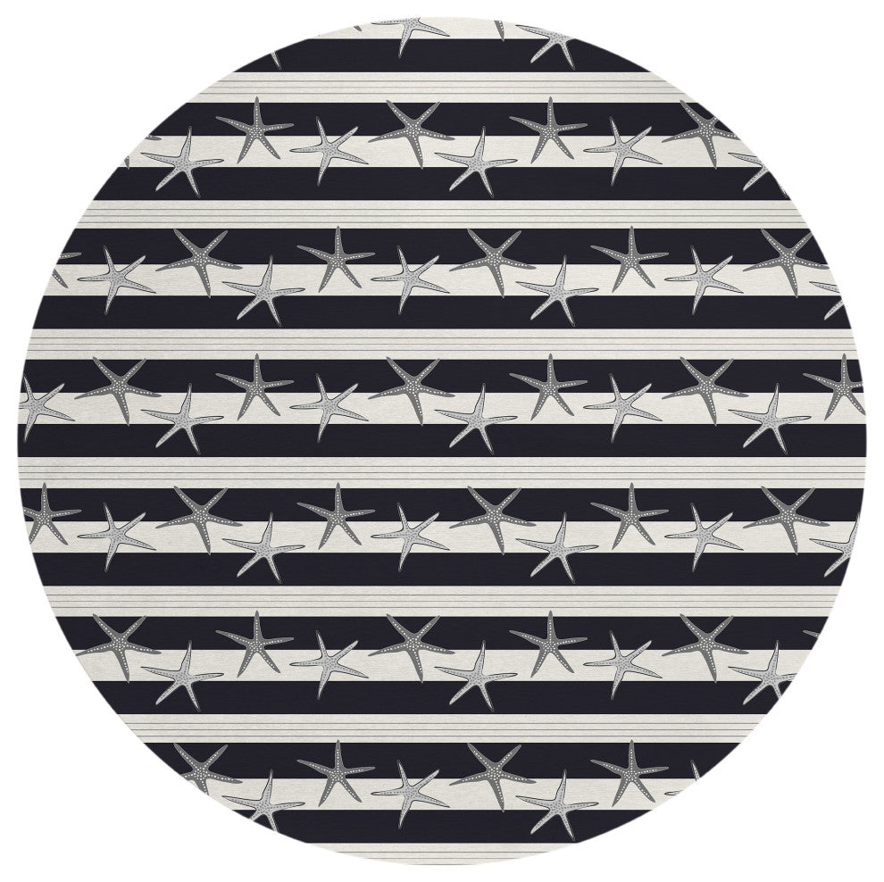 Indoor/Outdoor Seabreeze SZ12 Black Machine Washable 8' x 8' Round Rug