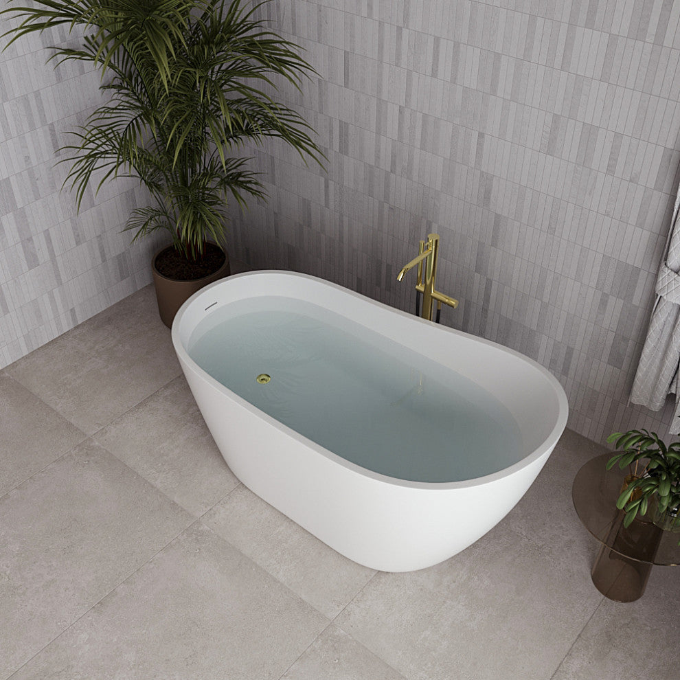 55" Streamline NDR-342-12-PBR Freestanding Tub, Tray, Drain in Polished Brass